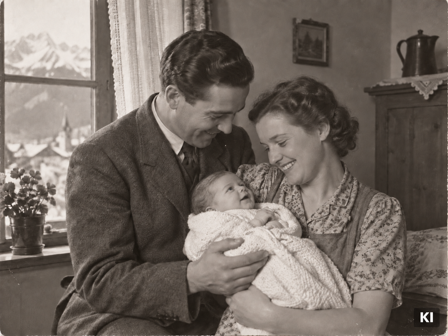 KI-generiertes Musterbild: Ein liebevoller Anfang im Jahr 1940