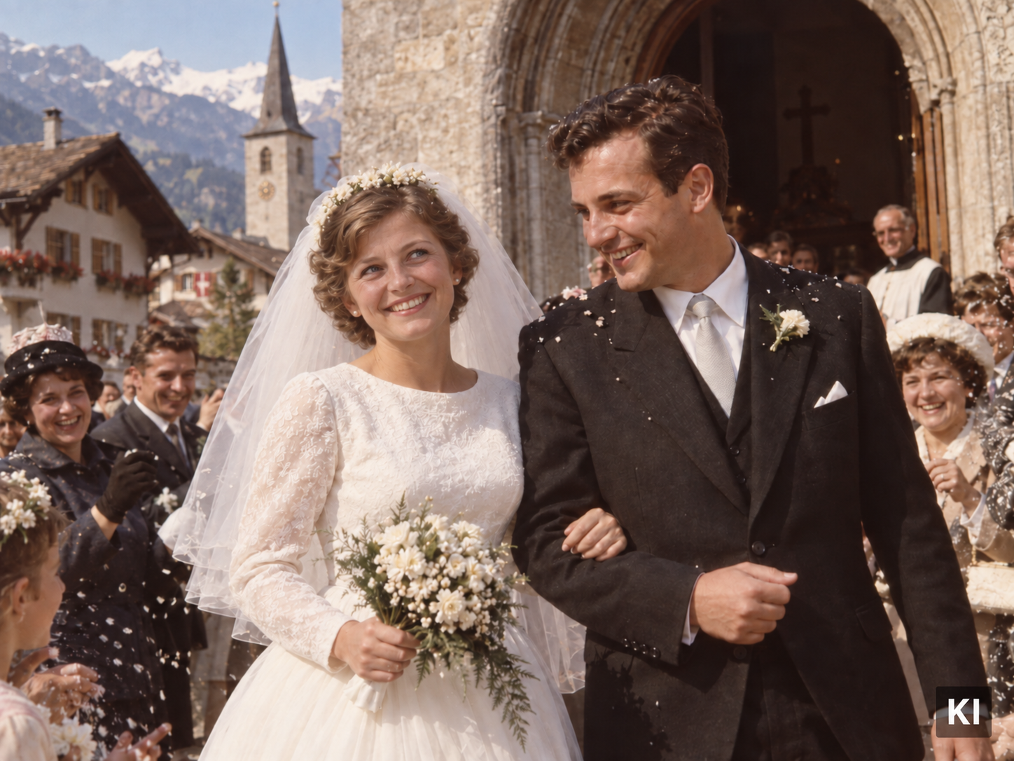 KI-generiertes Musterbild: Zwei Menschen, ein gemeinsamer Weg im Jahr 1962